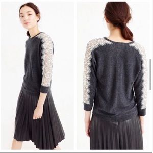 J. Crew Sweater lace sleeve gray ivory - small